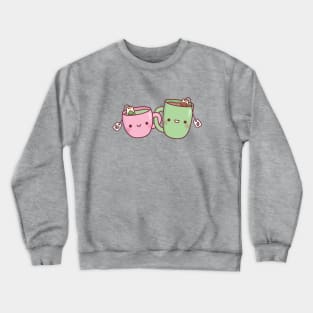 Cute Pink and Green Teacup Funny Best Friends Crewneck Sweatshirt
